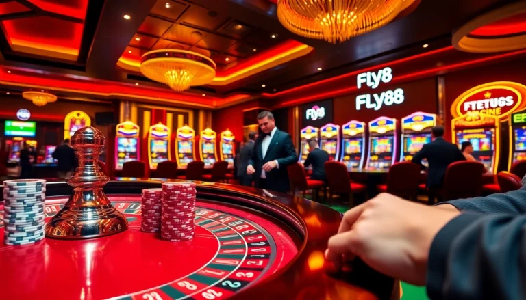 Experience thrilling gameplay at FLY88 with vibrant casino tables and lively players.