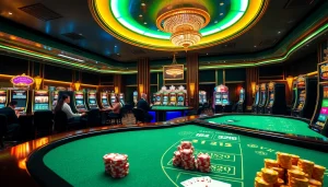 Experience thrilling online gaming at https://bong88.casa/ with vibrant casino tables and luxury decor.