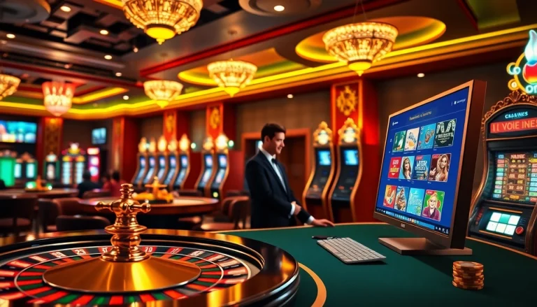 Experience high-stakes action at sites de casino en ligne with vibrant roulette and poker tables.