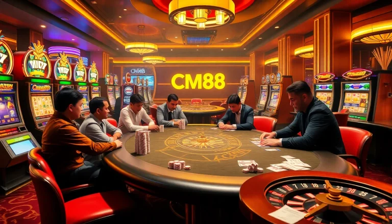 Exciting casino action at CM88 with poker chips and a vibrant roulette wheel.